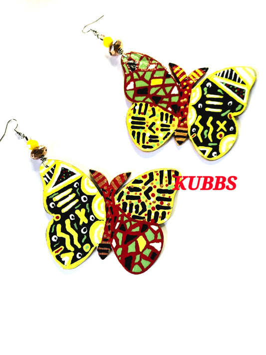 Sunshine mudcloth butterfly earrings
